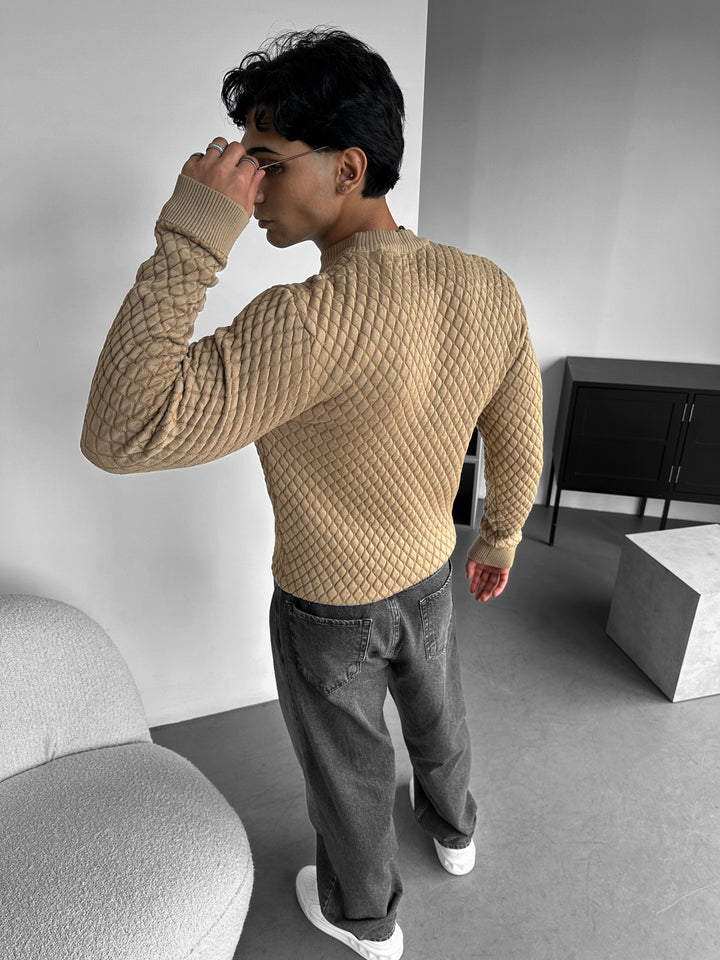 Slim Fit Textured Sweater - Milk Chocolate Brown