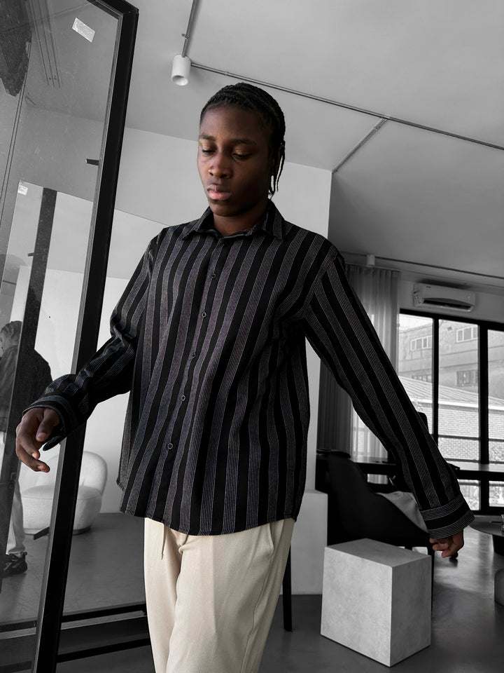 Thick Striped Winter Shirt - Brown
