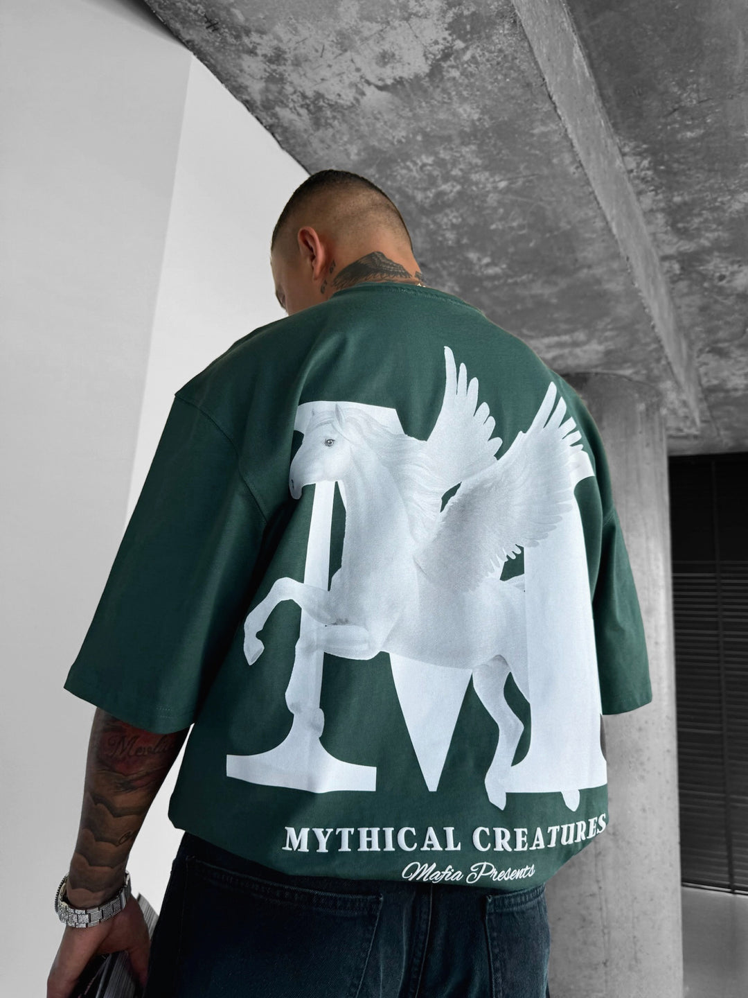 Oversize Mythical Creatures T-shirt - Petrol