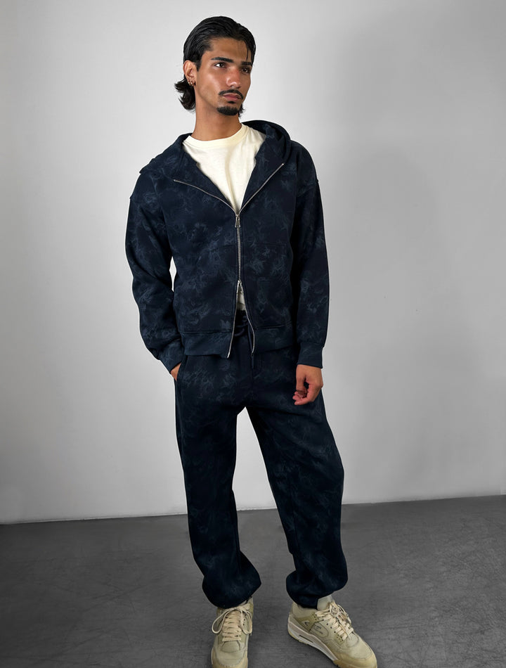 Oversize Double Zip Hoodie - Navy Blue
