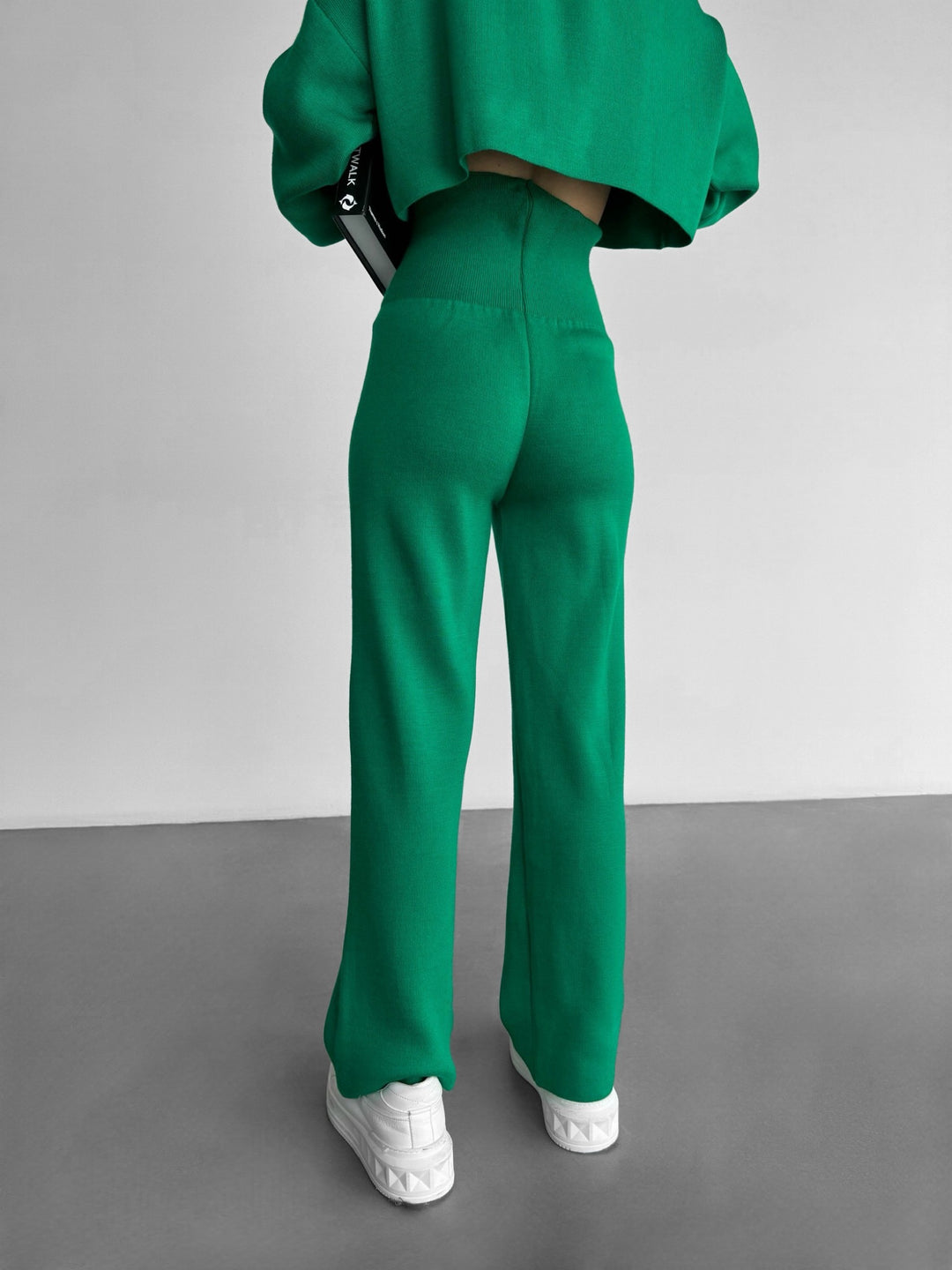 Wide Leg Knit Trousers - Green
