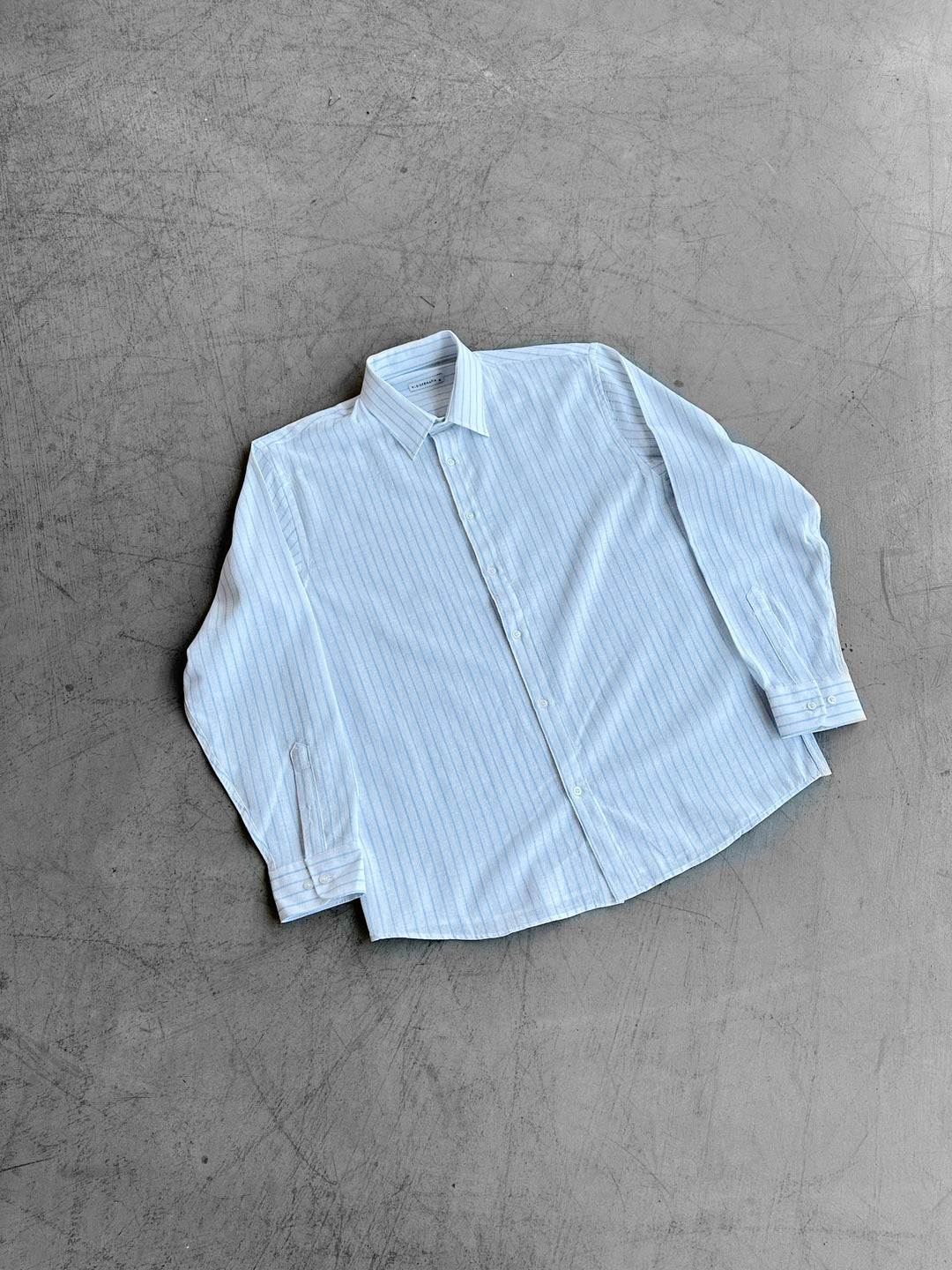 Oversize Cotton Thin Striped Shirt - Ecru and Blue