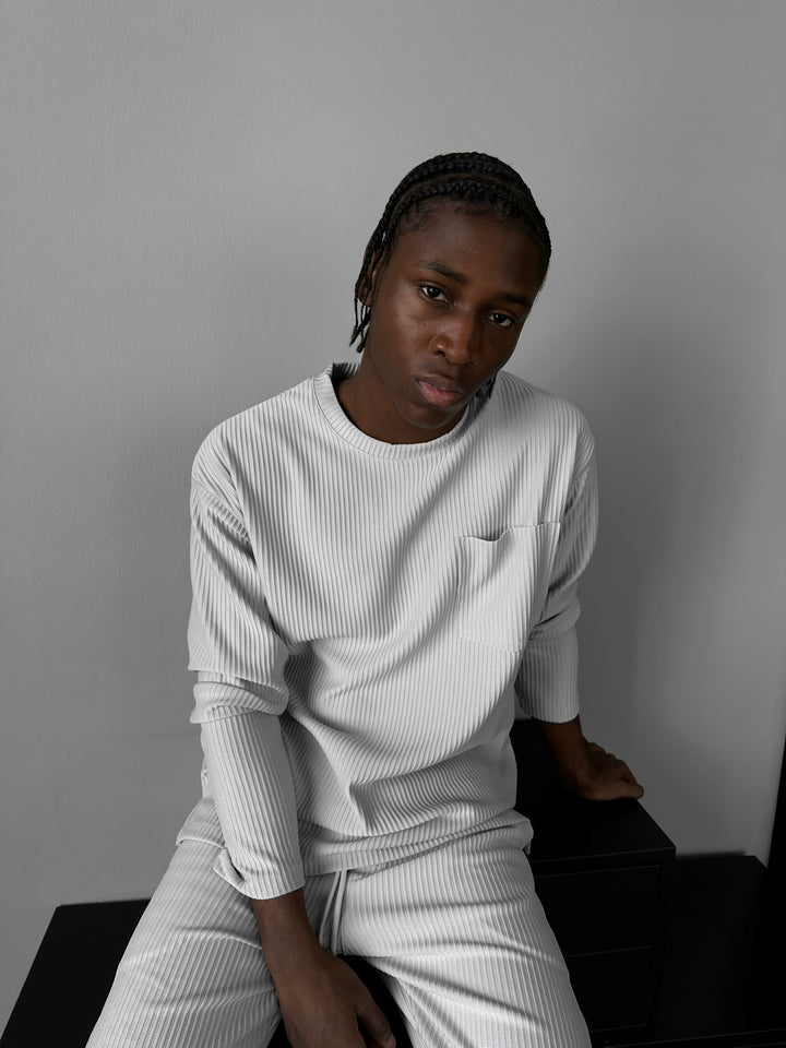 Loose Fit Striped Pocket Sweatshirt - Grey