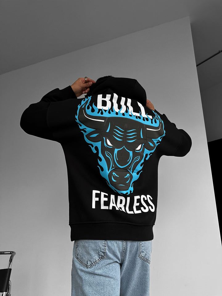 Oversize Bull Fearless Hoodie - Black and Blue