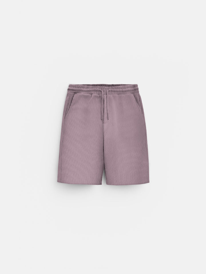 Loose Fit Ribbed Shorts - Elderberry