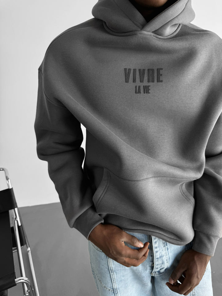 Oversize Vivre La Vie Hoodie - Lava Smoke