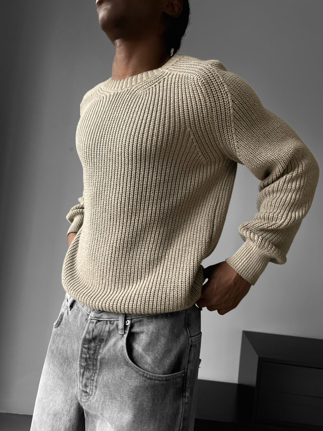 Oversize Washed Knit Sweater - Stone