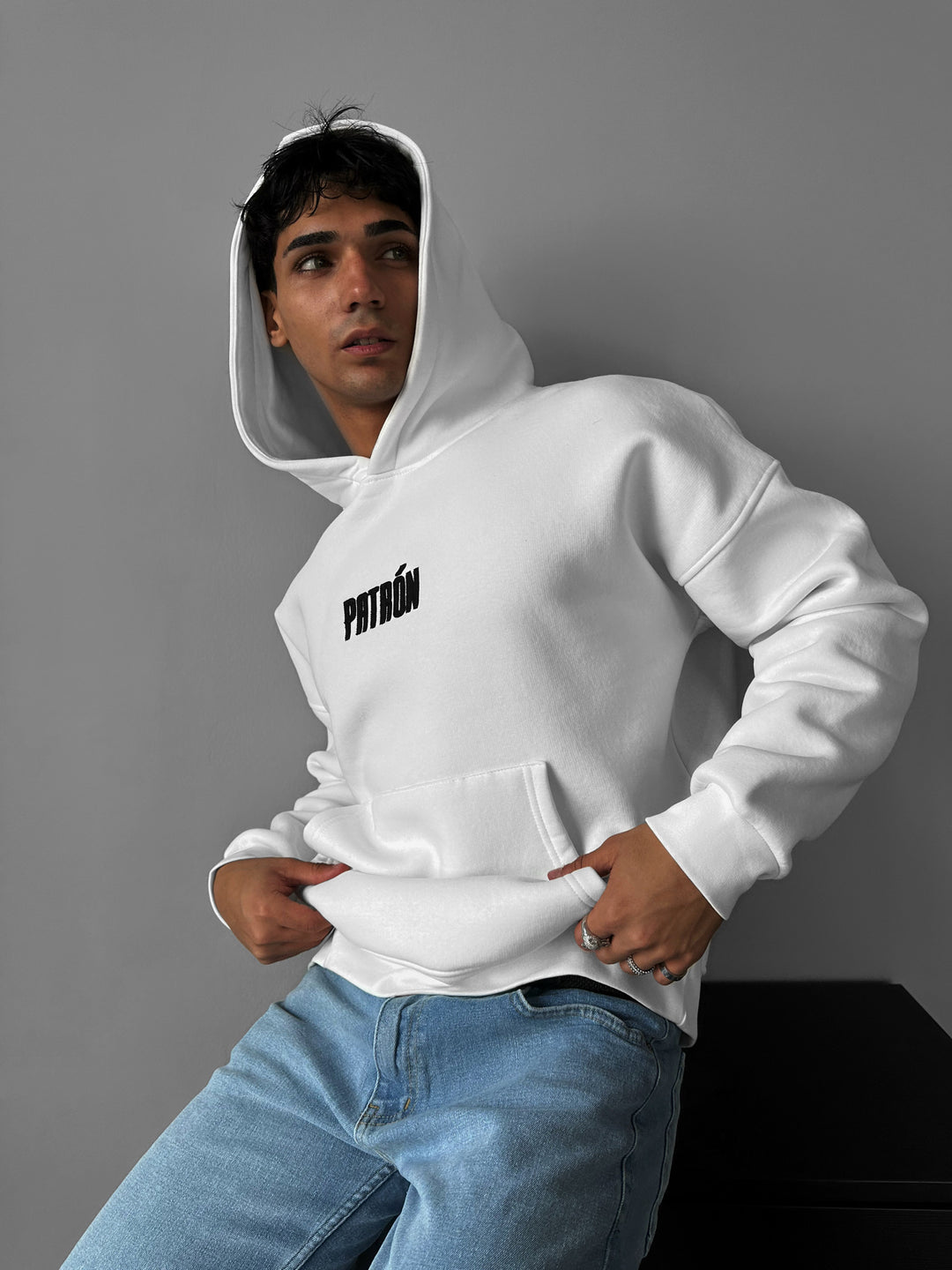 Oversize Detailed Patron Hoodie - Ecru