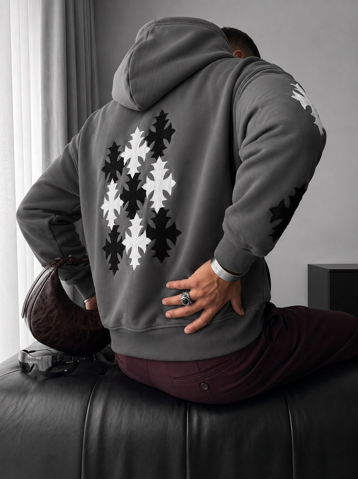 Oversize Gothic Cross Hoodie - Anthracite