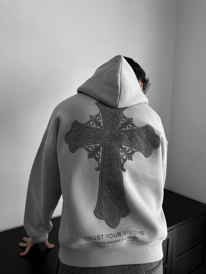 Oversize Cross Hoodie - Grey