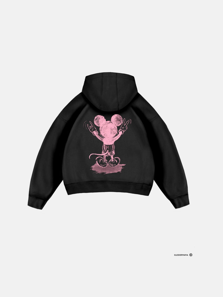 Oversize Women Mouse Hoodie - Black and Pink