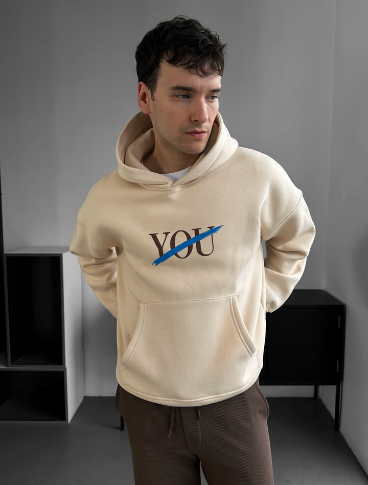 Oversize Motto Hoodie - Beige