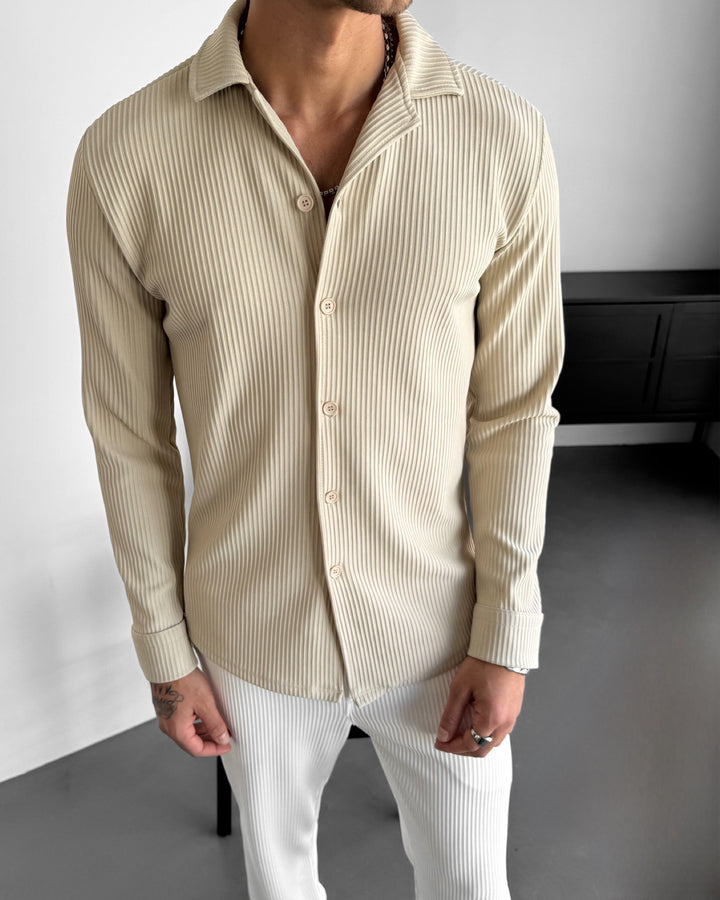 Loose Fit Striped Shirt - Beige