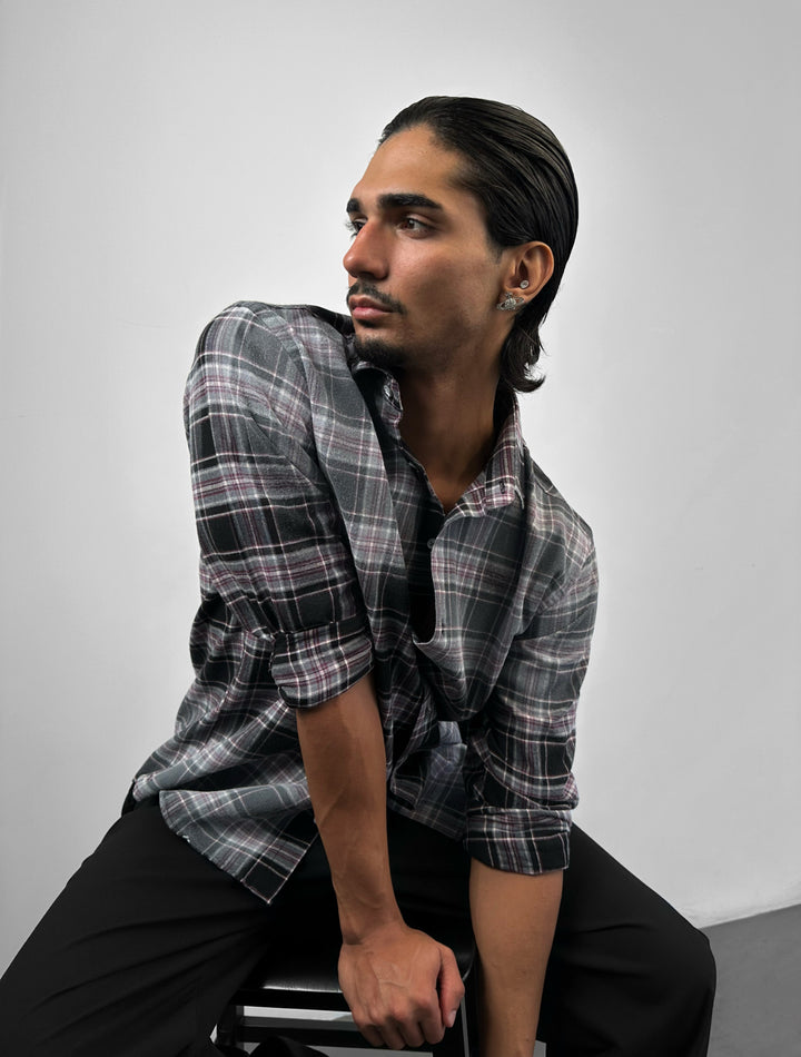 Regular Fit Contrast Plaid Shirt - Black