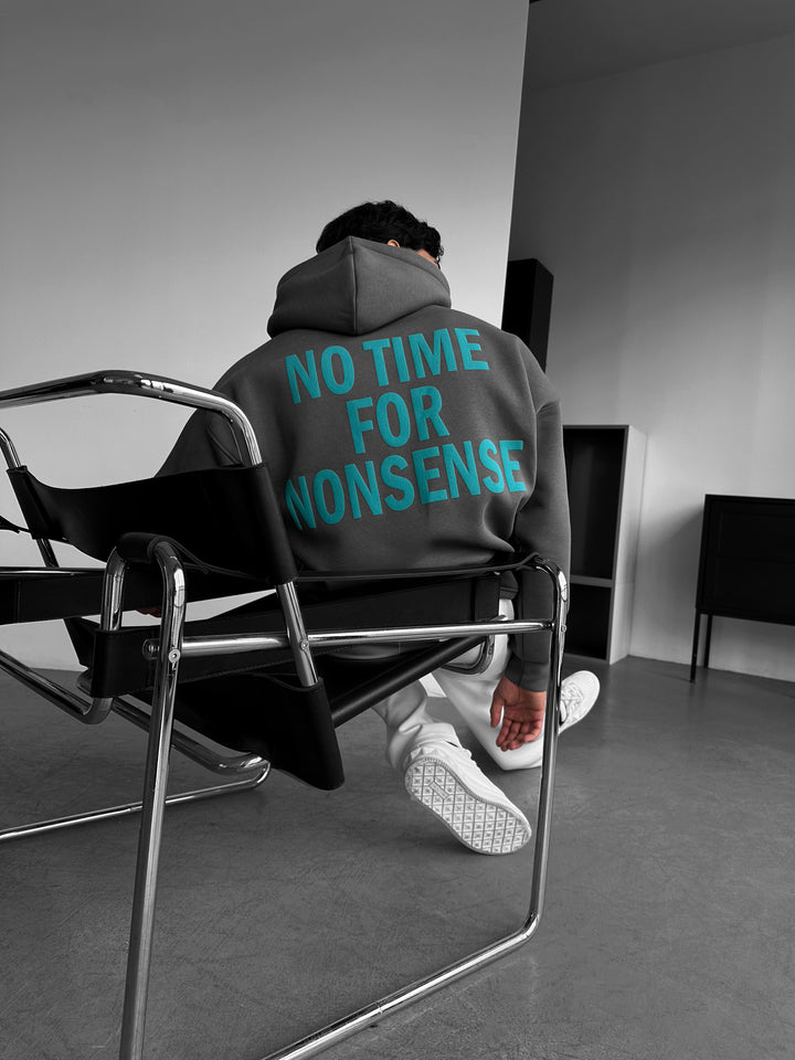 Oversize “No Time for Nonsense” Hoodie - Anthracite and Blue