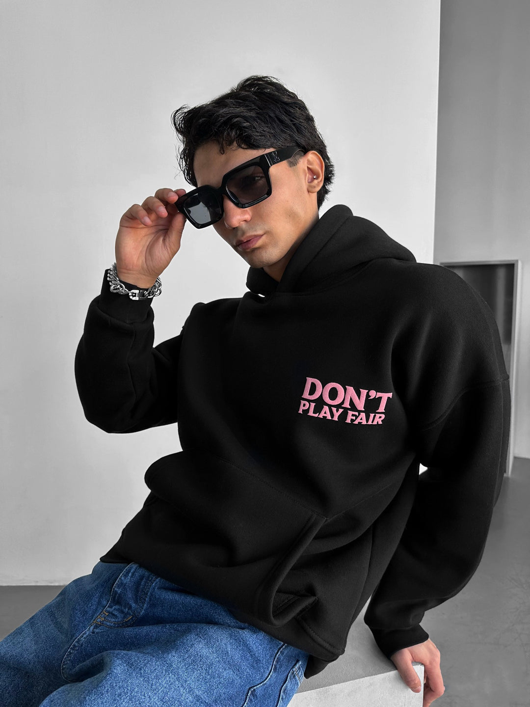 Oversize Don't Play Fair Hoodie - Black