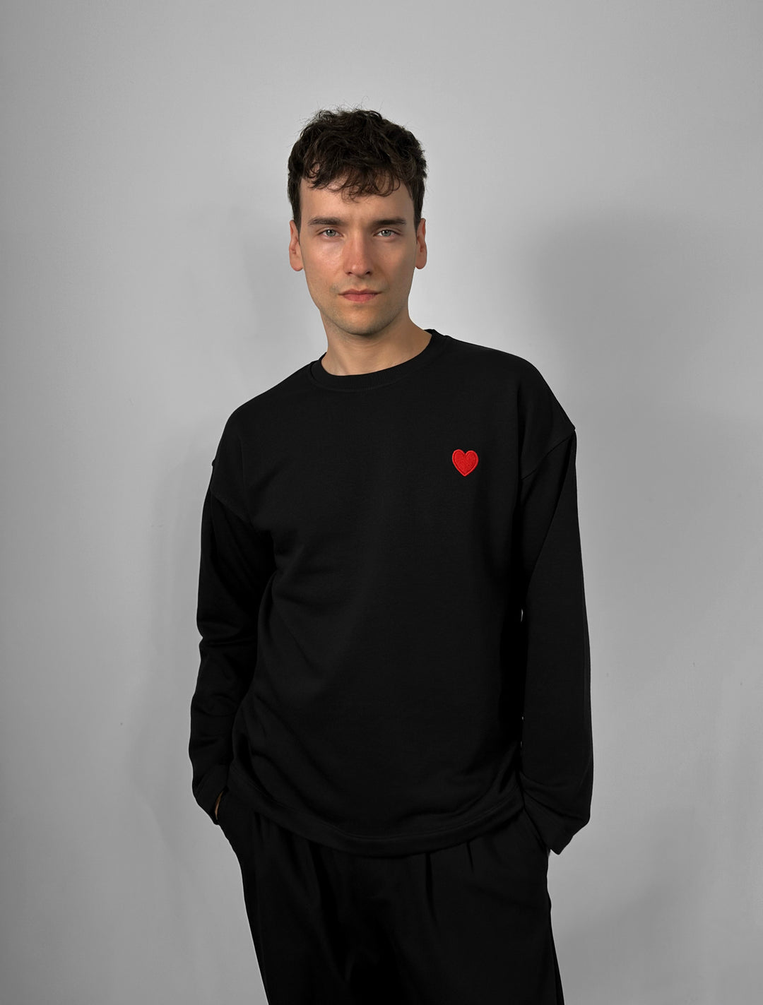 Oversize Heart Detailed Sweatshirt - Black