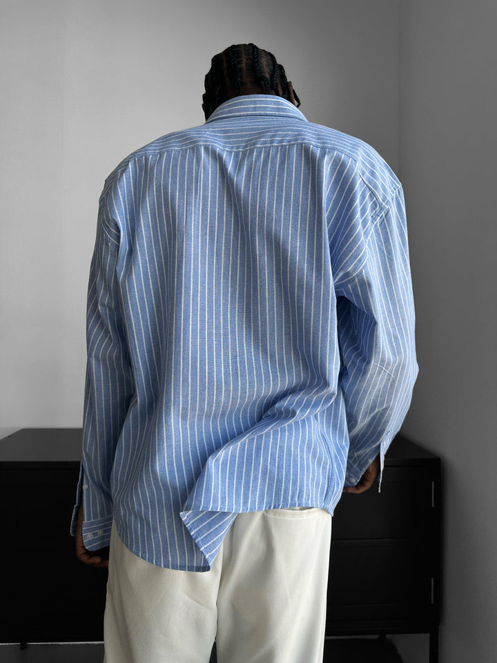 Oversize Cotton Thin Striped Shirt - Saks