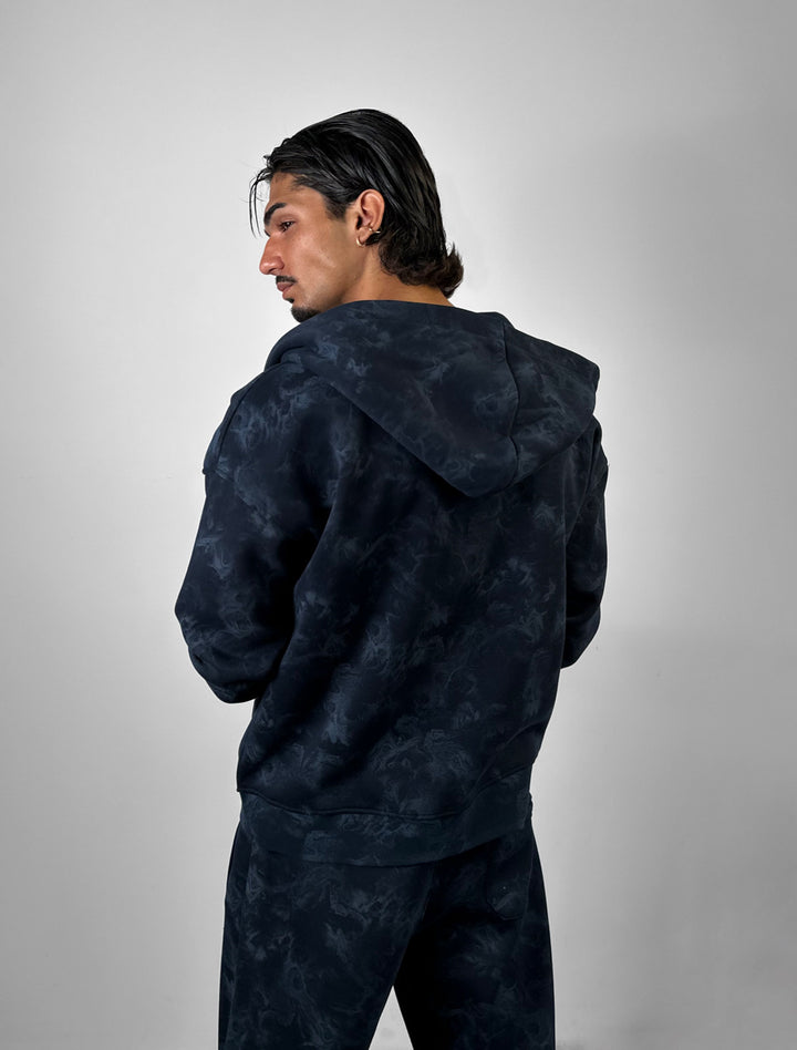 Oversize Double Zip Hoodie - Navy Blue