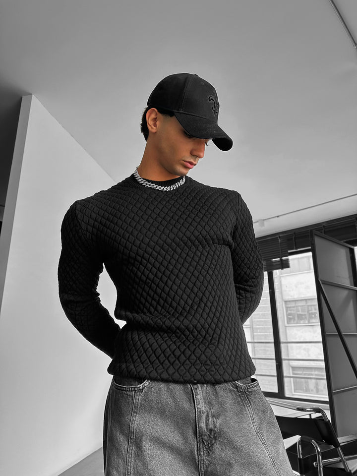 Slim Fit Textured Sweater - Black