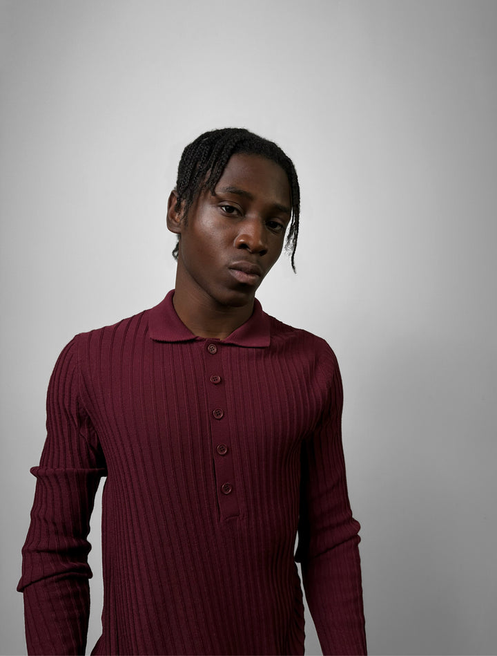 Slim Fit Polo Knit Sweater - Plum
