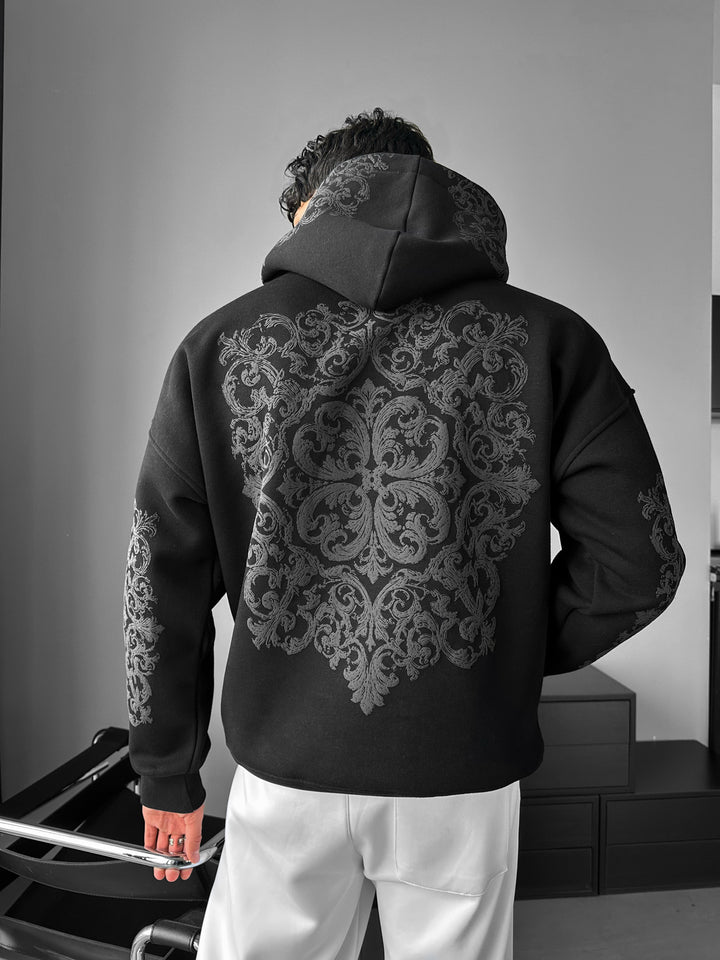 Oversize Carpet Pattern Hoodie - Black and Anthracite