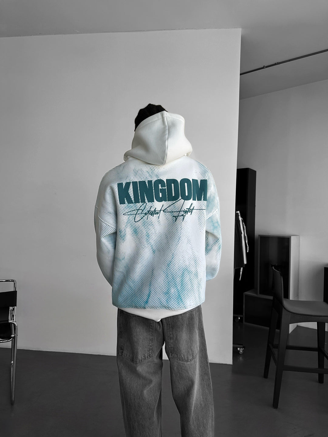 Oversize Kingdom Hoodie - Ecru and Turquoise
