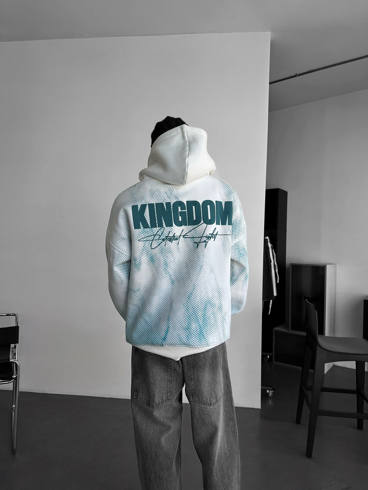 Oversize Kingdom Hoodie - Ecru and Turquoise