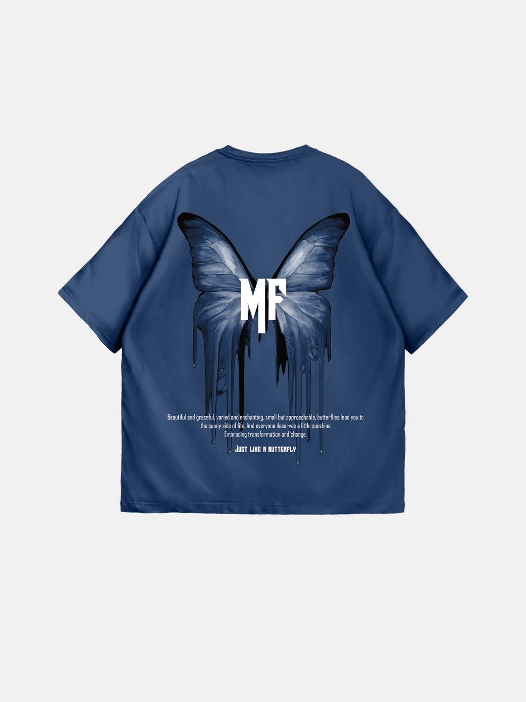 Oversize 'Like a Butterfly' T-Shirt - Navy Peony