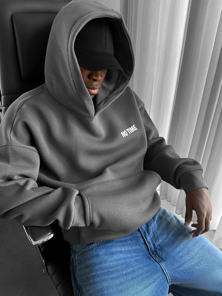 Oversize “No Time for Nonsense” Hoodie - Anthracite