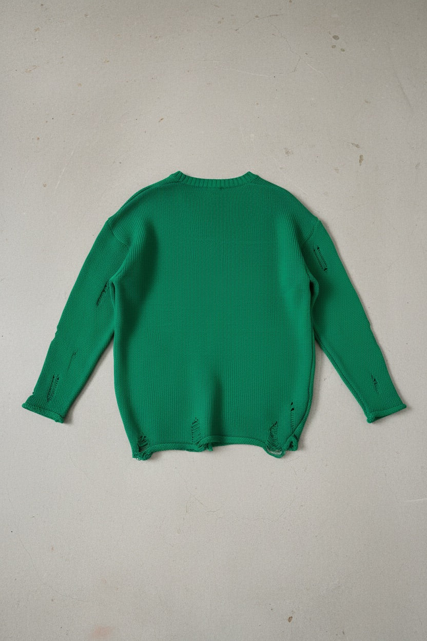 Oversize Torn Sweater - Green