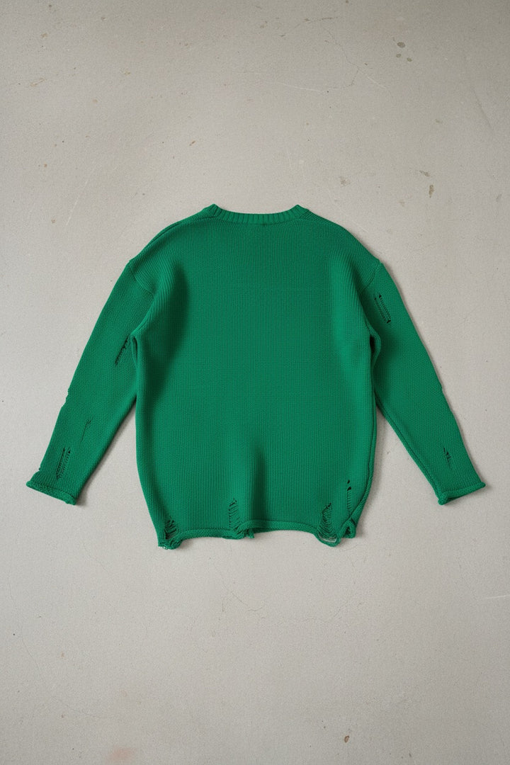 Oversize Torn Sweater - Green