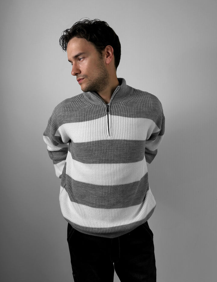 Oversize Zipper Long Pullover - Grey
