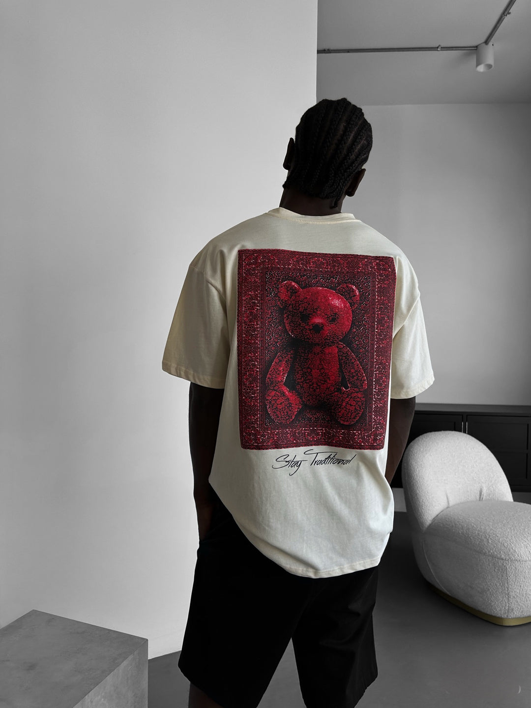 Oversize 'Stay Traditional' T-Shirt - Antique White