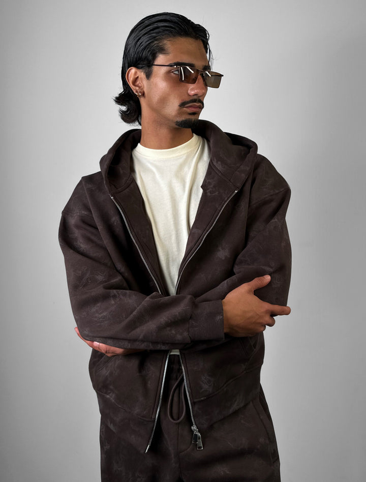 Oversize Double Zip Hoodie - Brown