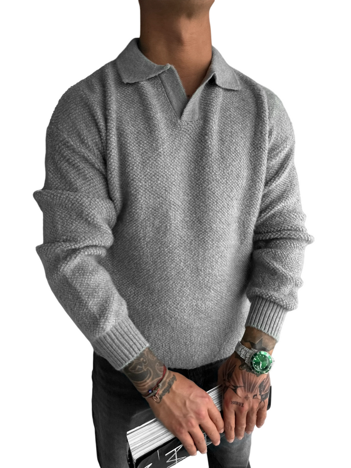 Knit Collar Brushed Pullover - Grey