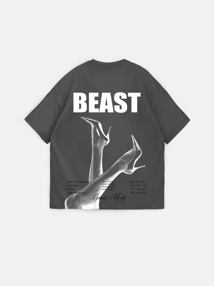 Oversize Beast T-shirt - Anthracite and White