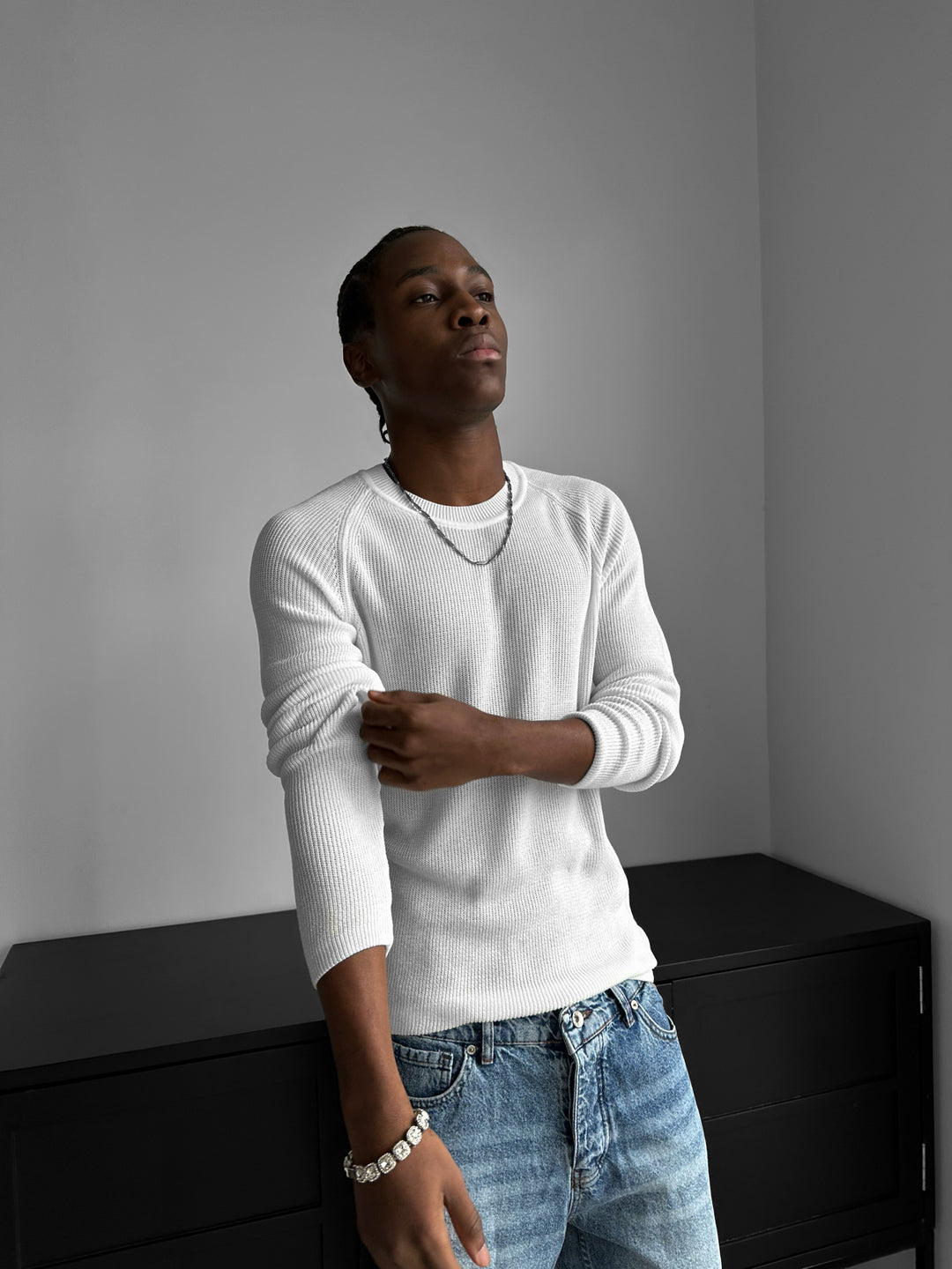 Slim Fit Thin Knit Sweater - Ecru