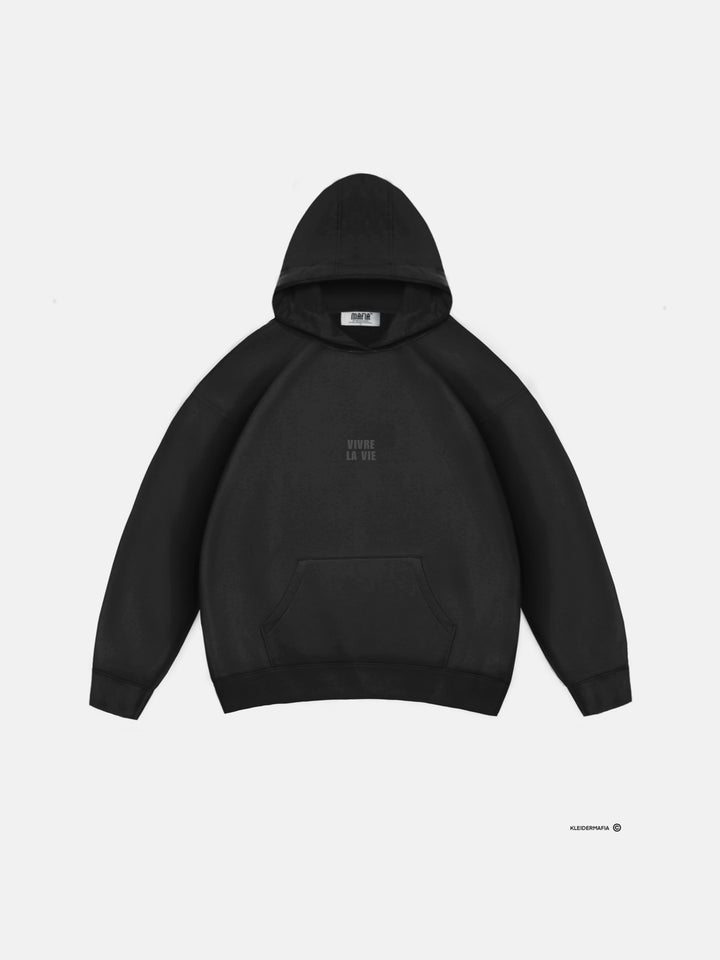 Oversize Vivre La Vie Hoodie - Black and Grey