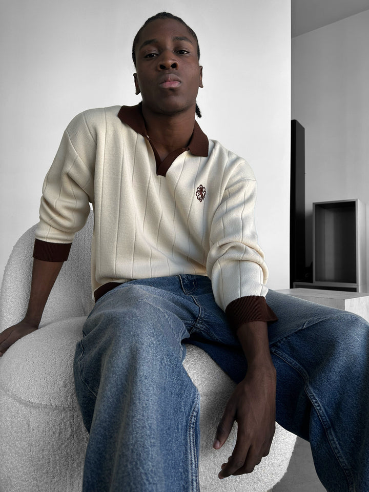 Oversized Embroidered Polo Sweater - Cremé