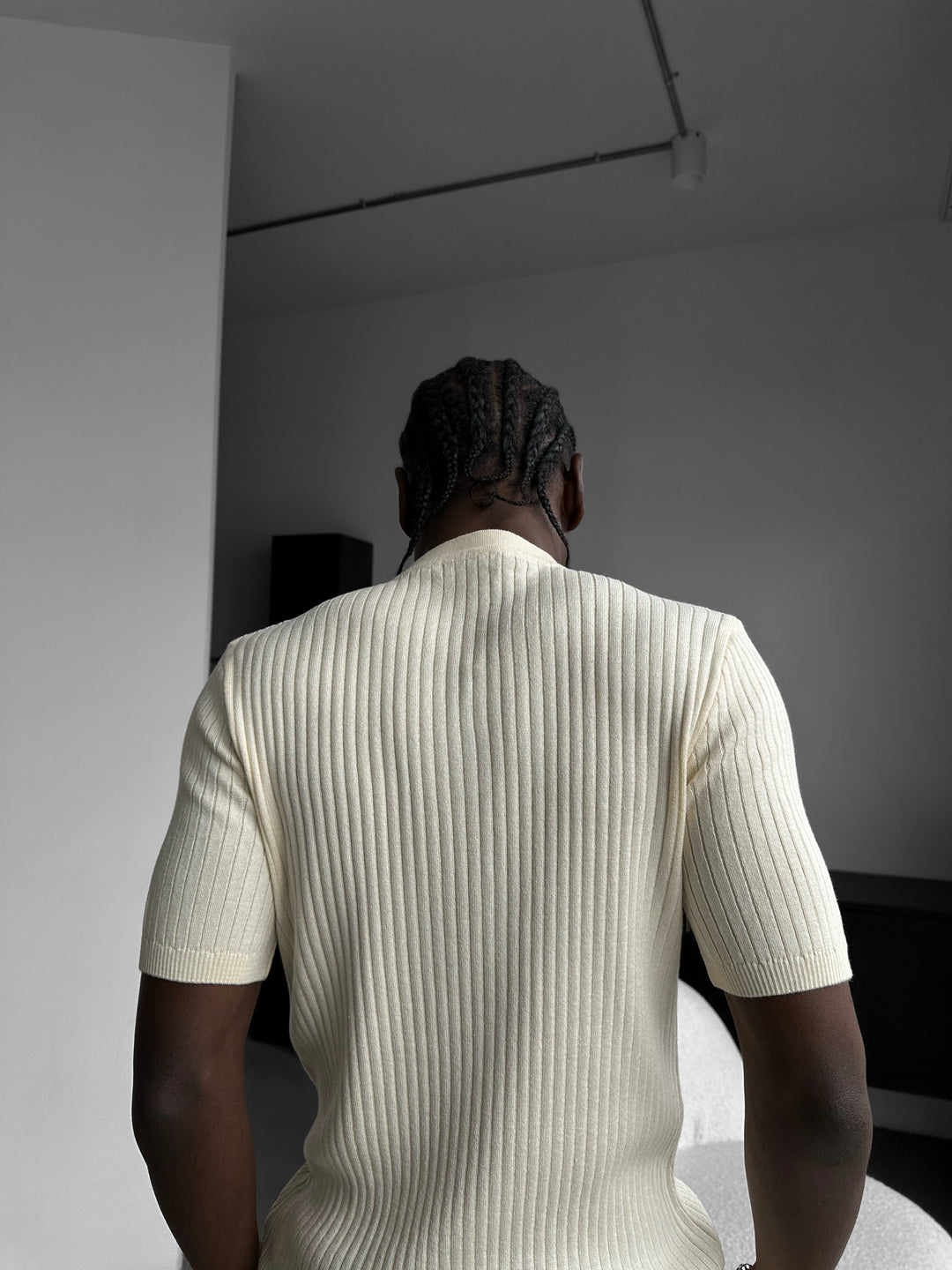 Slim Fit Button Knit T-shirt - Cream