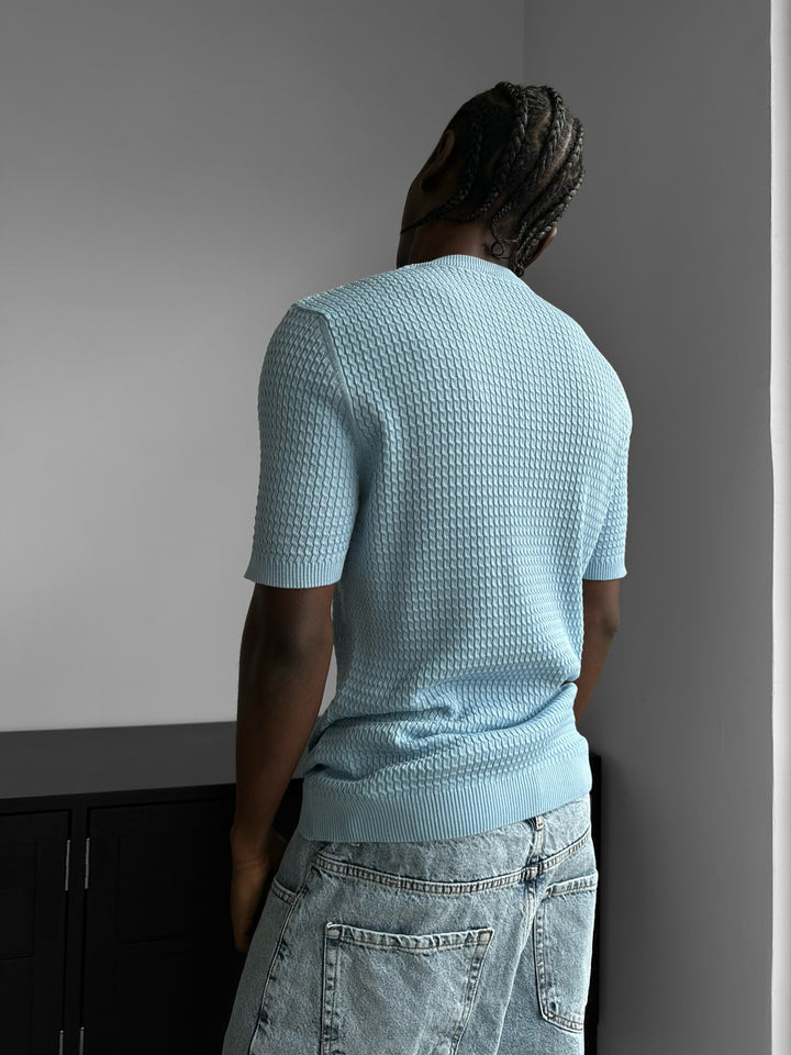 Regular Fit Waffle Button T-shirt - Babyblue