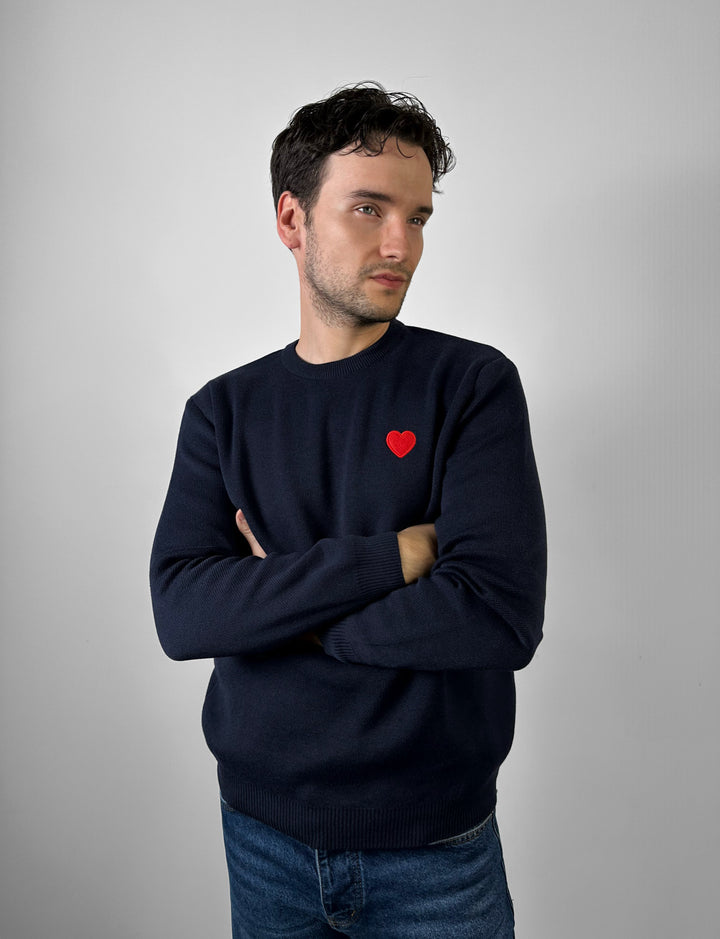 Regular Fit Heart Detail Thin Sweater - Navy Blue