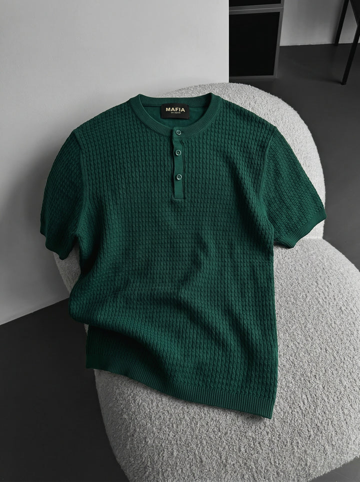 Regular Fit Waffle Button T-shirt - Petrol