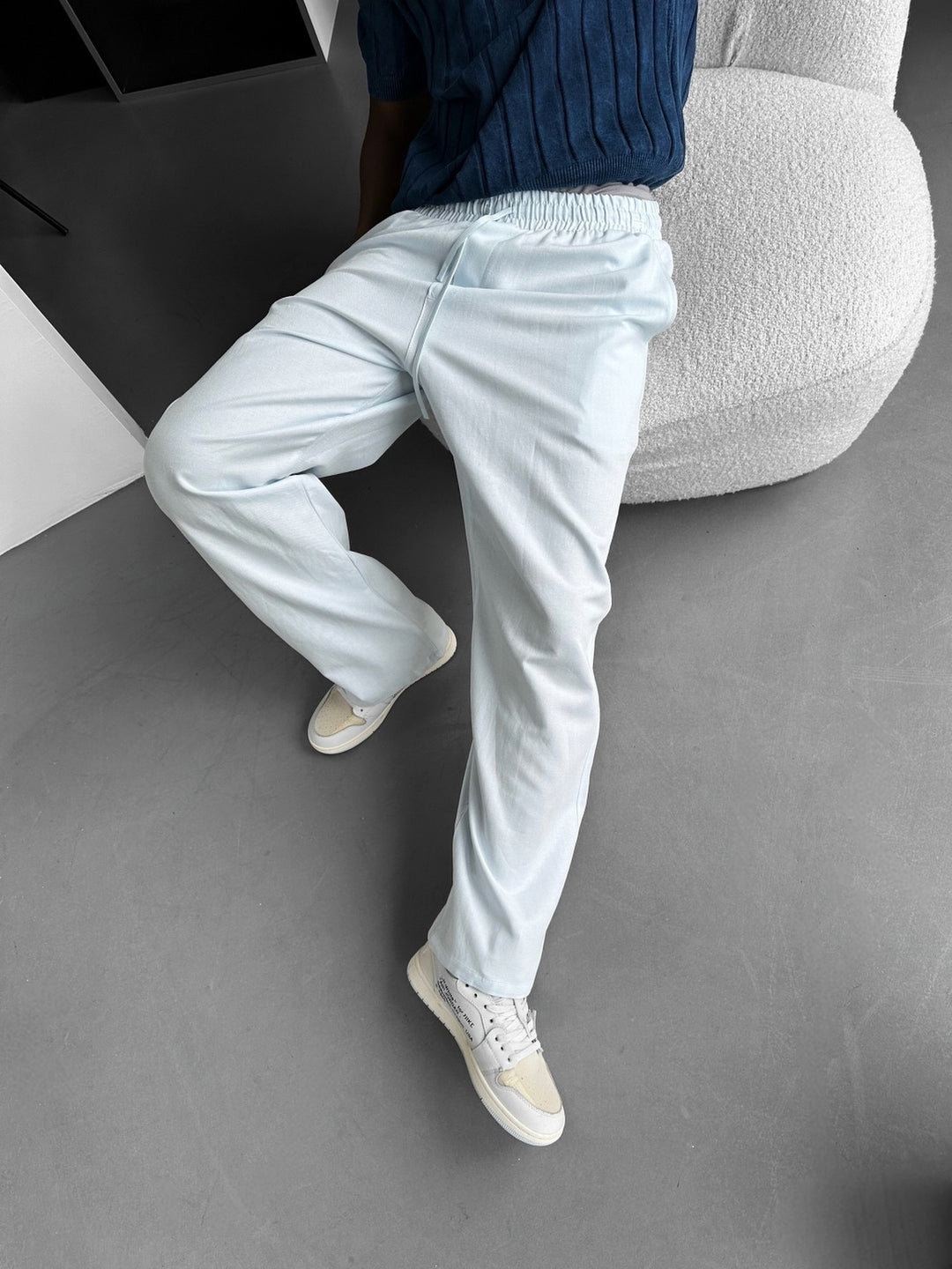 Straight Cut Mixed Fabric Trousers - Babyblue