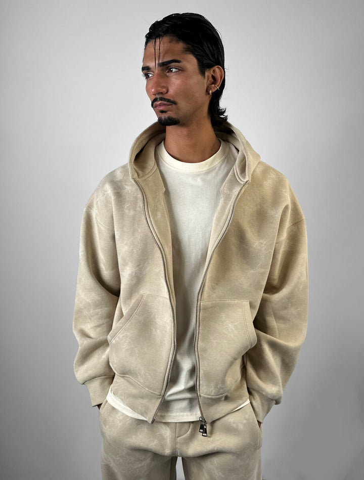 Oversize Double Zip Hoodie - Beige