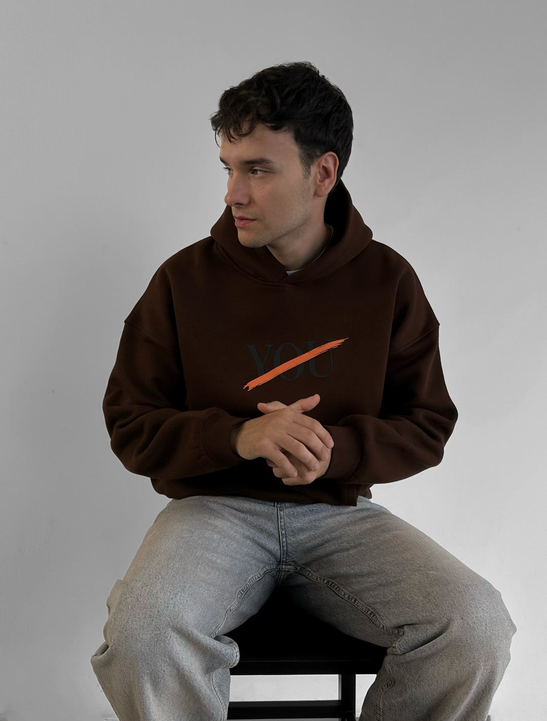 Oversize Motto Hoodie - Brown
