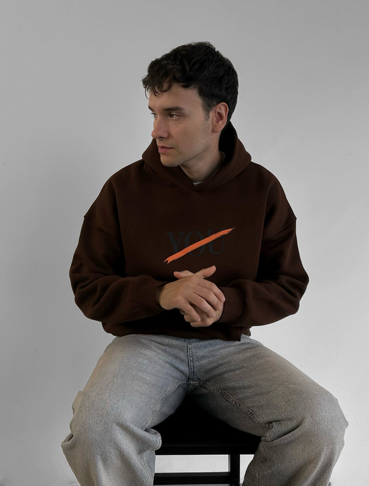 Oversize Motto Hoodie - Brown