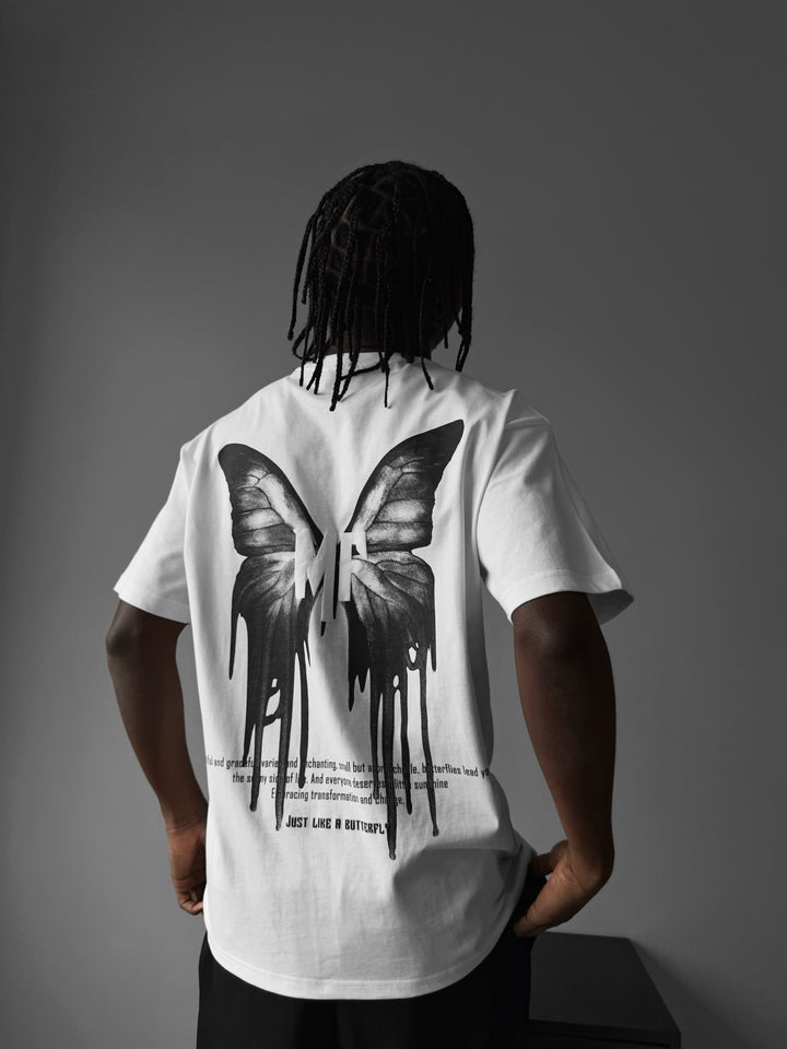 Oversize 'Like a Butterfly' T-Shirt - Ecru and Anthracite