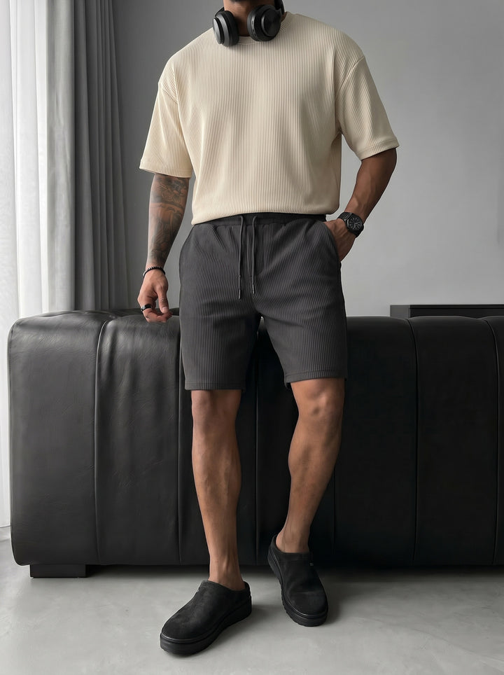 Loose Fit Cord Shorts - Anthracite